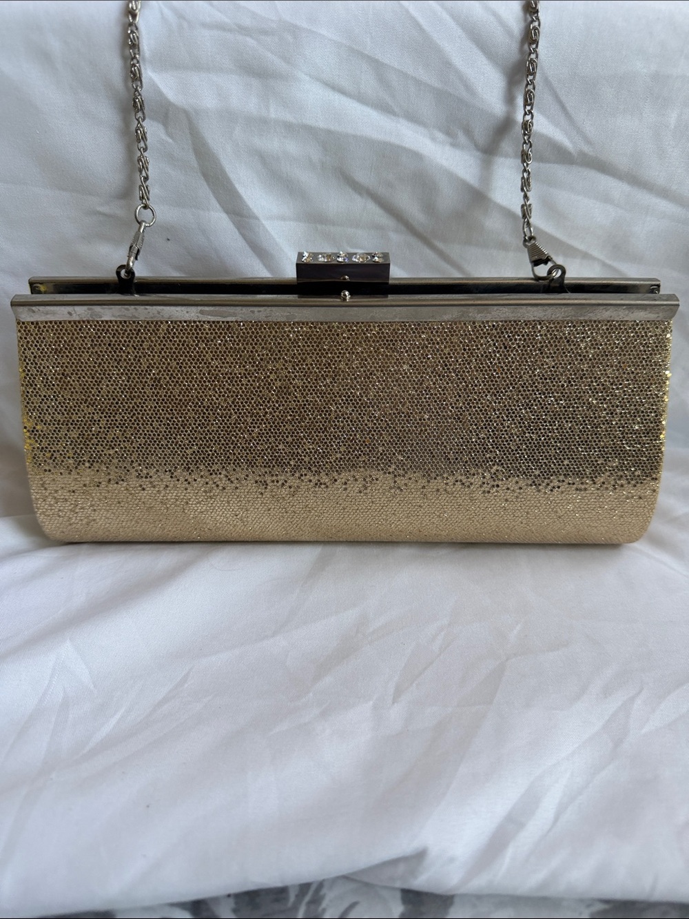 Gold Sparkle Evening Clutch with Chain Strap